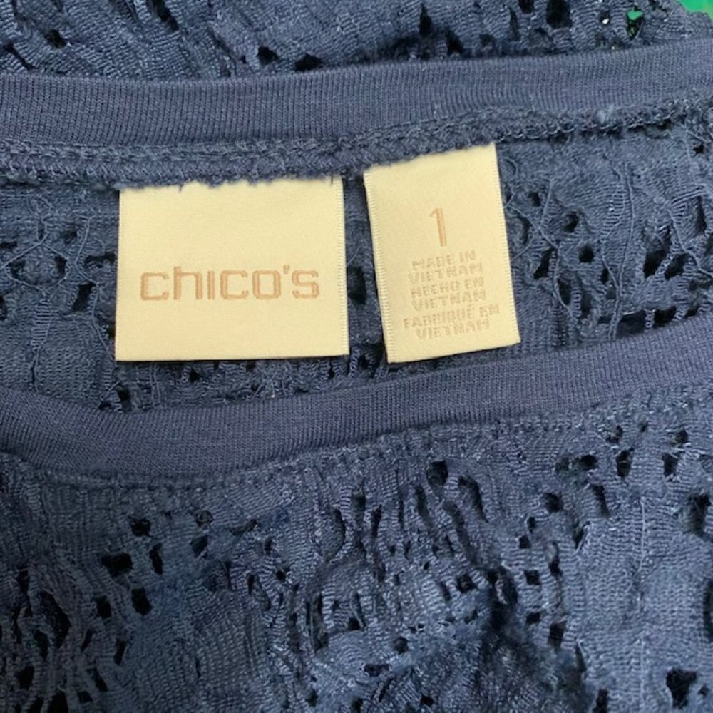 Chico's Size M Blue Sheer Lace Top - Picture 10 of 10